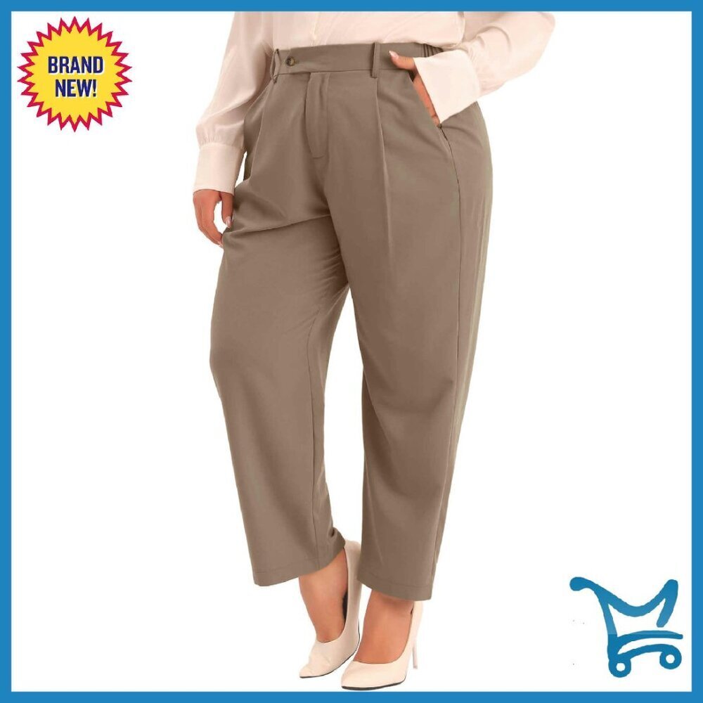 Plus Size High Waisted Straight Leg Work Pants with Pockets